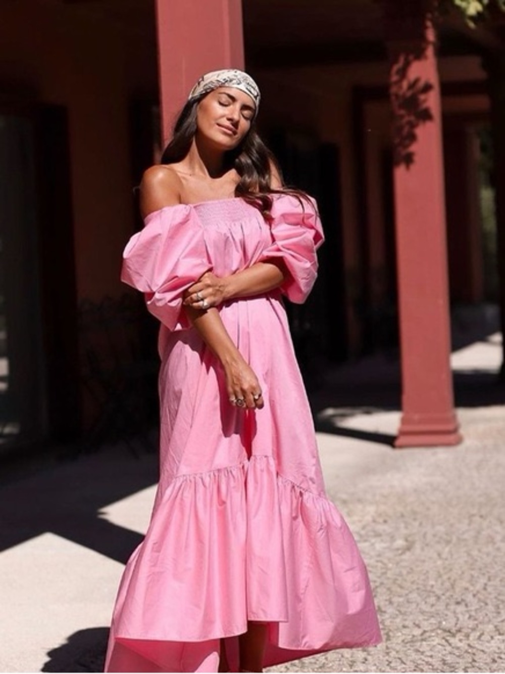 New H&M Conscious 2020 Viral Puff Sleeve Tiered Cotton Midi Dress Pink Maternity